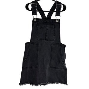 Art Class Black‎ Denim Overall Dress Kids Girls S (6/6X) Frayed Hem Pockets